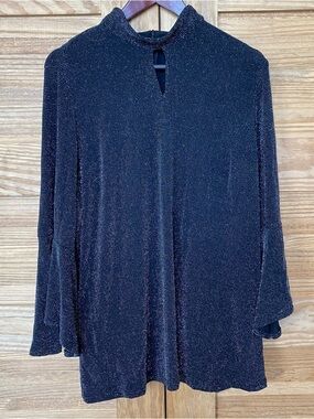 Nygard Women's Black Shimmer Mock-Neck Long Sleeve Top Size 1X